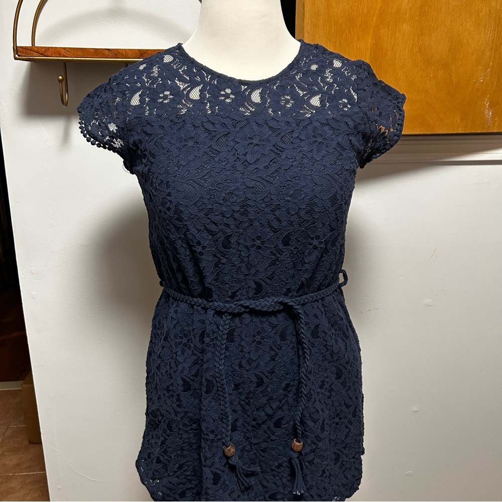 Navy Lace Dress with rope tie